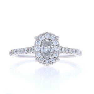White Gold Diamond Halo Ring - 14k Oval 1.05ctw Engagement